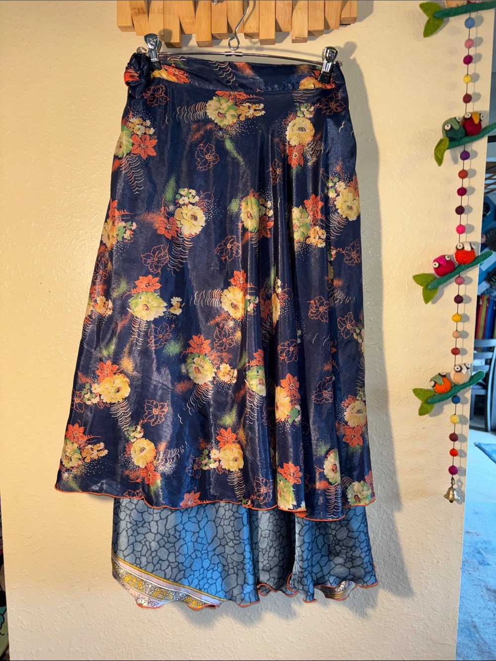 EUC VINTAGE bohemian reversible sari silk wrap skirt, often referred to as a "ma